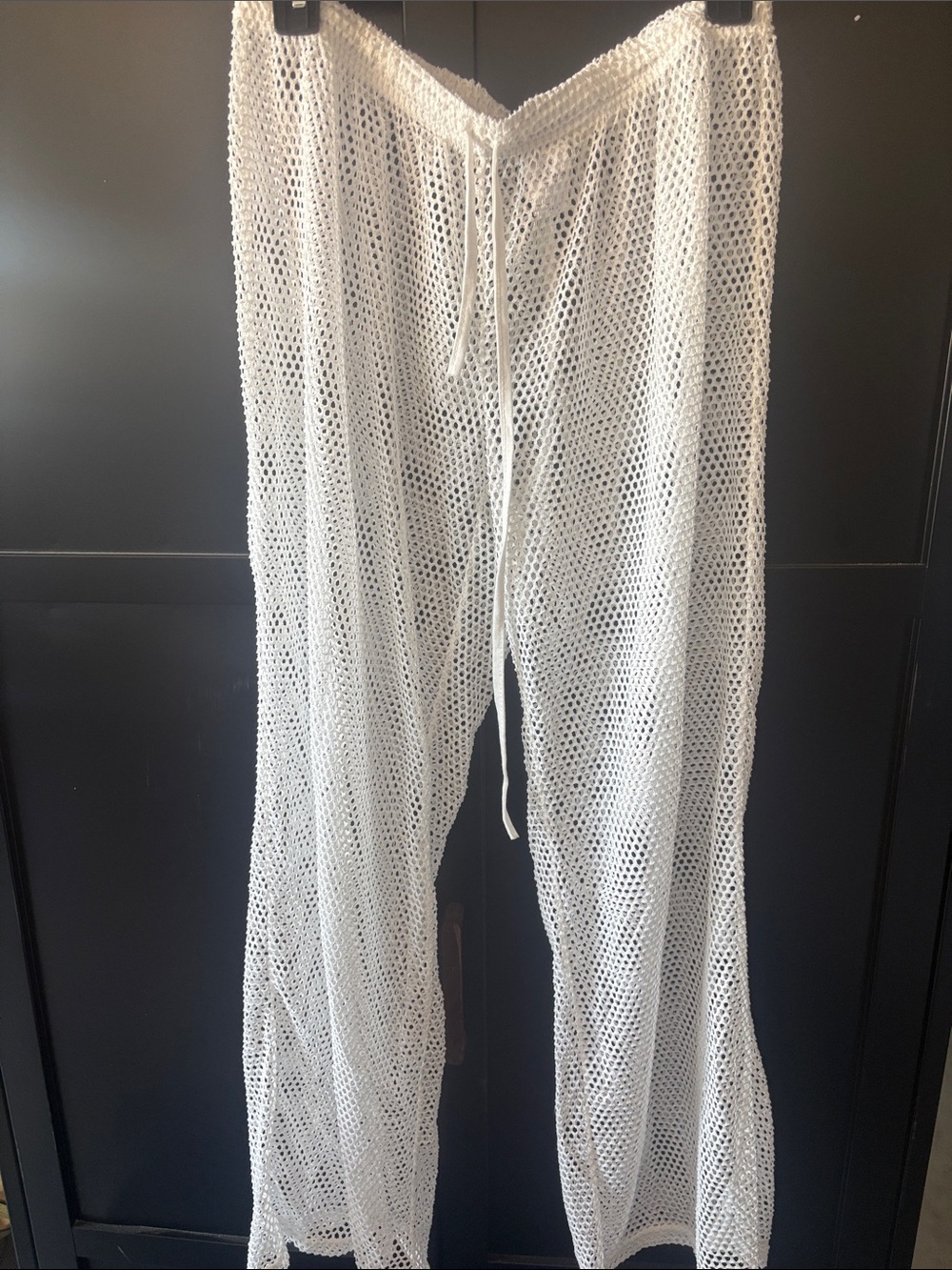 Madison White Open-Knit Wide Leg Beach Pants